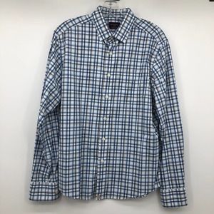 UnTuckit White Blue Plaid Button Down Shirt Mens Medium Sardinia Checker